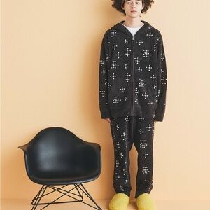 EAMES MENS SMOOTHIE DOT PATTERN JACQUARD PARKA HOODIE DARK GREY SIZE L